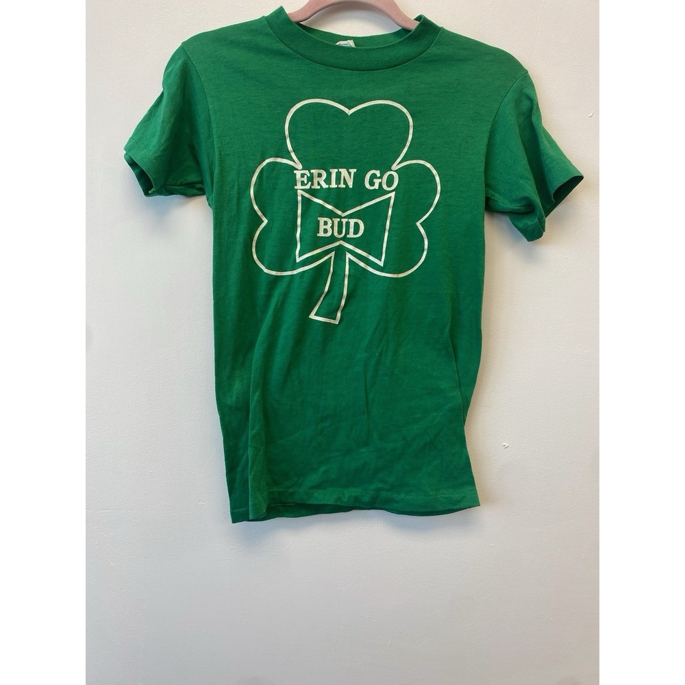 Vintage 70s Budweiser Chicago Erin Go Bud This Bud's For You‎ Green T-Shirt XS